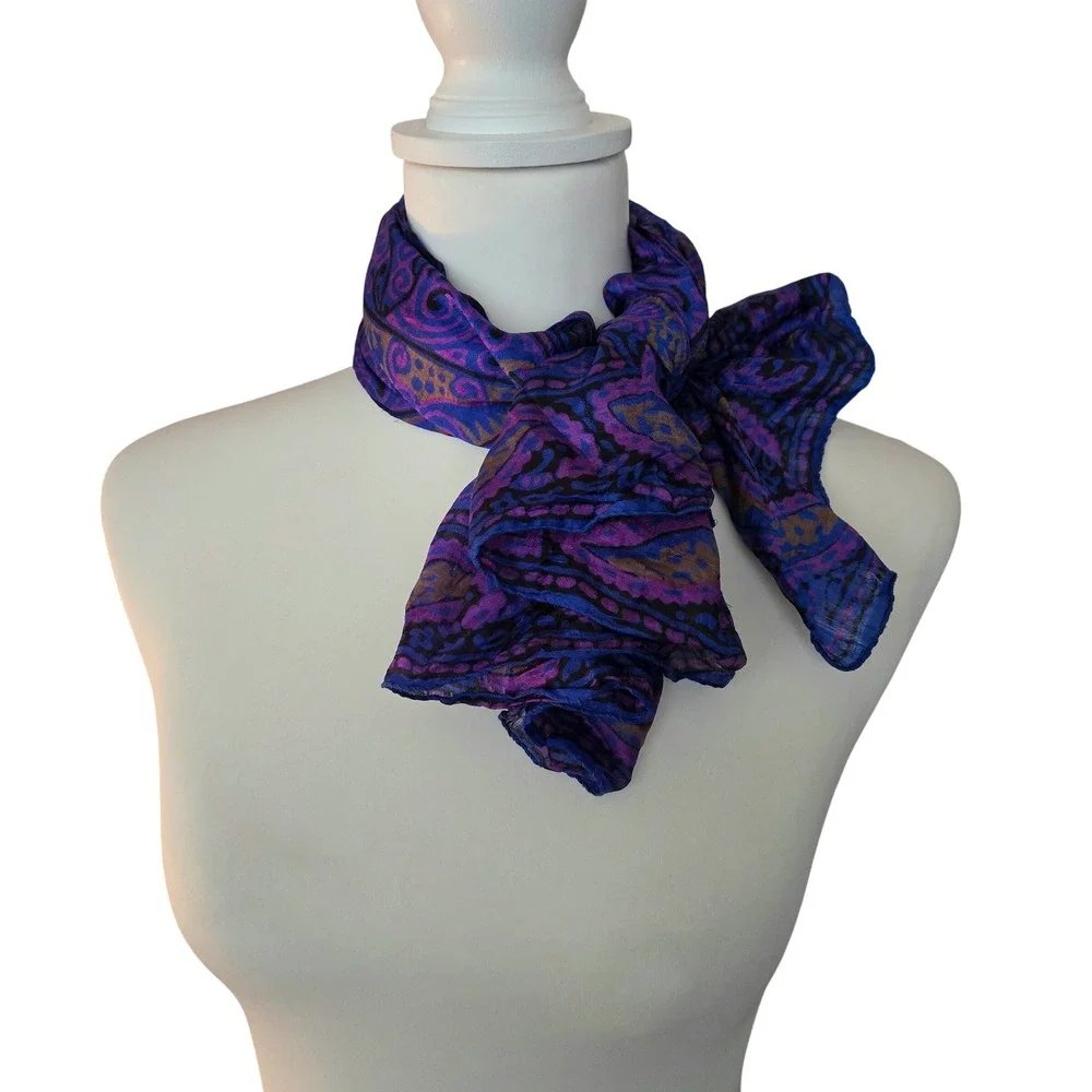 Boho 100% Silk Scarf Paisley Square Purple Lightweight India Bohemian Chic